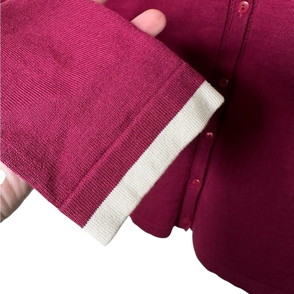 WinterSilks Cardigan Sweater With Faux Shirt Collar Size Medium Preppy Academia - Picture 5 of 13